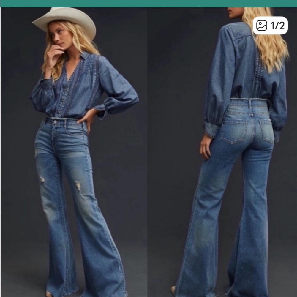 NWT Pilcro Anthropologie The Supermodel Distressed Raw Hem Flare Size 27